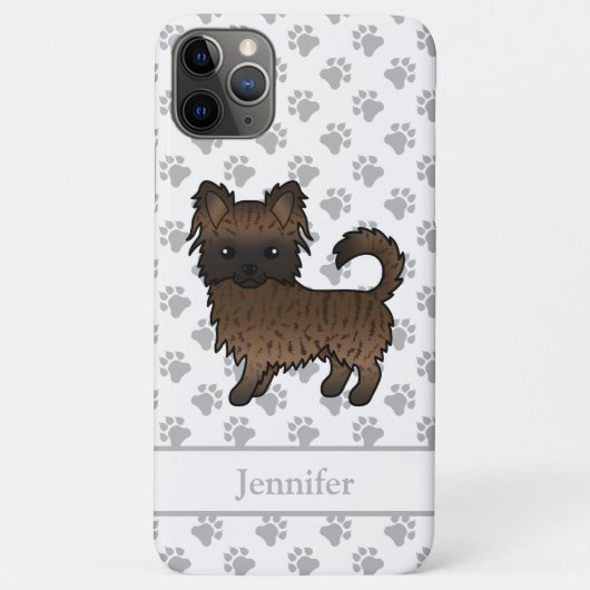 Gebruinde Langharige Chihuahua Cartoon Hond & Naam Case-Mate iPhone Case (Achterkant)
