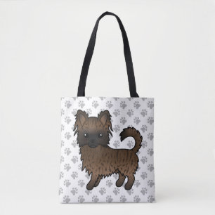 Gebruinde Langharige Chihuahua Cartoon Hond & Poot Tote Bag