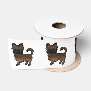Gebruinde Langharige Chihuahua Mopshond Cute Carto Satijnen Lint