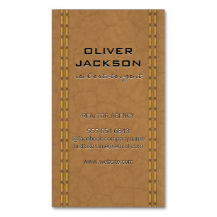 Gebruinde leder genaaid lijkt magnetisch visitekaartje