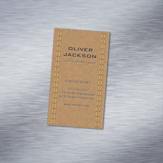 Gebruinde leder genaaid lijkt magnetisch visitekaartje (Voorbeeld)