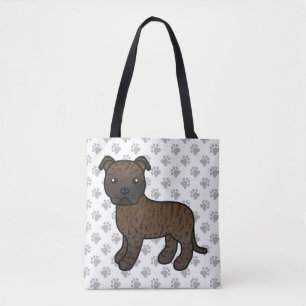 Gebruinde Staffordshire Bull Terrier Cartoon Hond Tote Bag