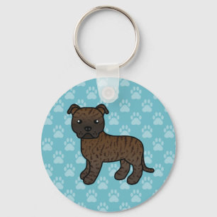Gebruinde Staffordshire Bull Terrier Hond Op Blauw Sleutelhanger