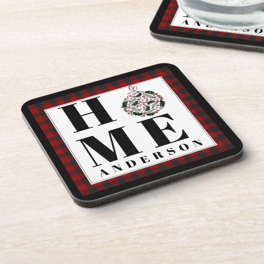 Gebufferde geruite ornament "Thuis" gepersonalisee Bier Onderzetter (Linkerzijde)