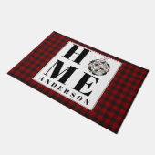 Gebufferde geruite ornament "Thuis" gepersonalisee Deurmat (Schuin)