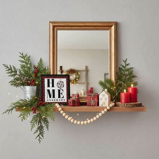 Gebufferde geruite ornament "Thuis" gepersonalisee Fotoplaat