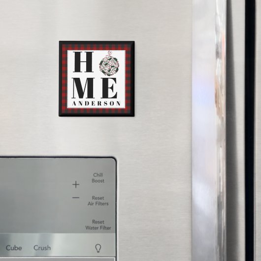 Gebufferde geruite ornament "Thuis" gepersonalisee Magneet (Insitu (Koelkast))