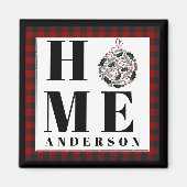 Gebufferde geruite ornament "Thuis" gepersonalisee Magneet (Voorkant)
