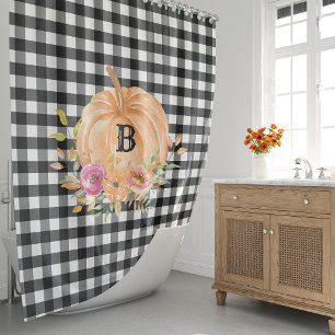 Gebufferde Plaid Monogram Pompoen Douchegordijn