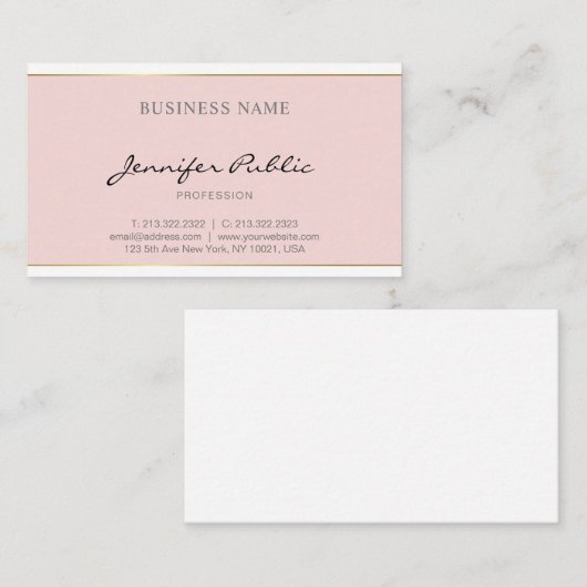 Gecalligrafeerde Blush Pink Gold Plain Elegant Tre Visitekaartje (Voorkant / Achterkant)
