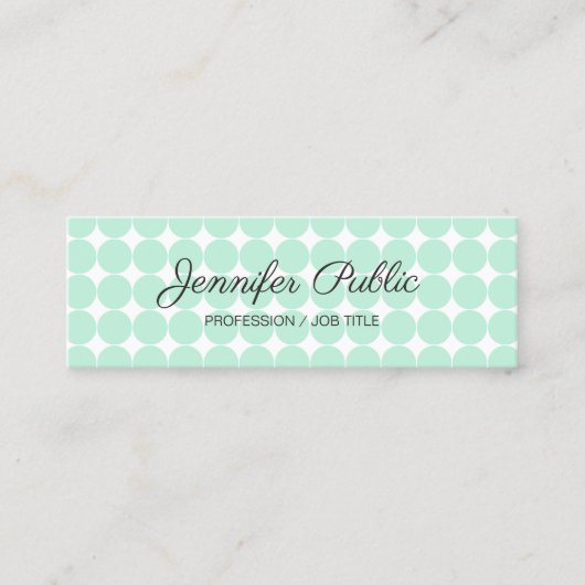 Gecalligrafeerde Sjabloon Elegant Mint Green White Mini Visitekaartje (Voorkant)
