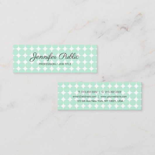 Gecalligrafeerde Sjabloon Elegant Mint Green White Mini Visitekaartje (Voorkant / Achterkant)