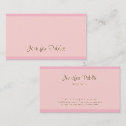 Gecalligrafeerde Sjabloon Elegant roze Gold Script Visitekaartje (Voorkant / Achterkant)