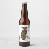Gecamoufleerde uil op bruine marmer bier etiket (Voorkant)