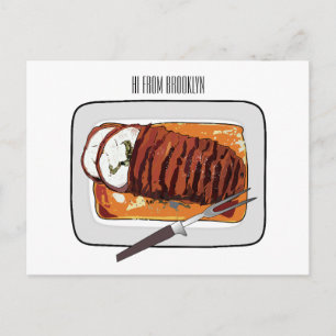 Gecartooniseerde illustratie van geroosterde kalko briefkaart