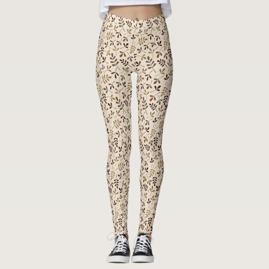 Gecasseerde Leaves Rpt Ptn Gold Browns Cream Leggings (Voorkant)