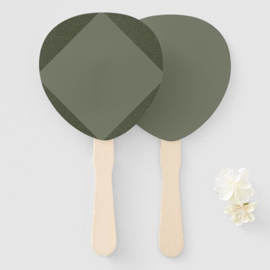 Gecentreerde Diamond Oval Fans in Moss Green Handwaaier (Voorkant en achterkant)