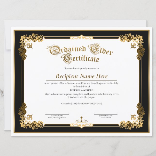 Geceremoneerd Ouderling Certificaat, Ouderling Inw (Voorkant)