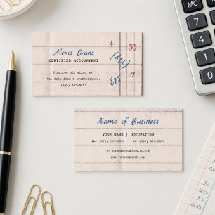 Gecertificeerd accountant retro grootboek visitekaartje