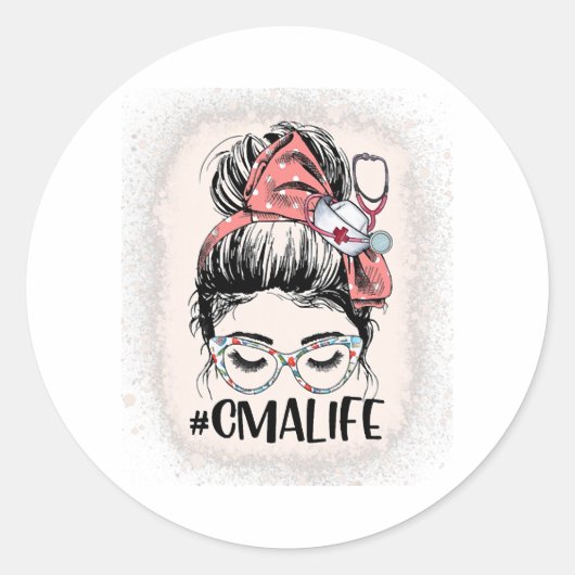 Gecertificeerd Medisch Assistent Messy Bun CMA Lif Ronde Sticker (Voorkant)