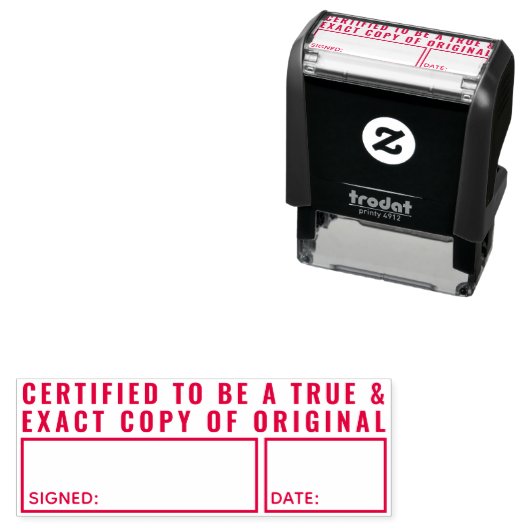 Gecertificeerd om een ware en exacte kopie van het zelfinktende stempel (In situ)