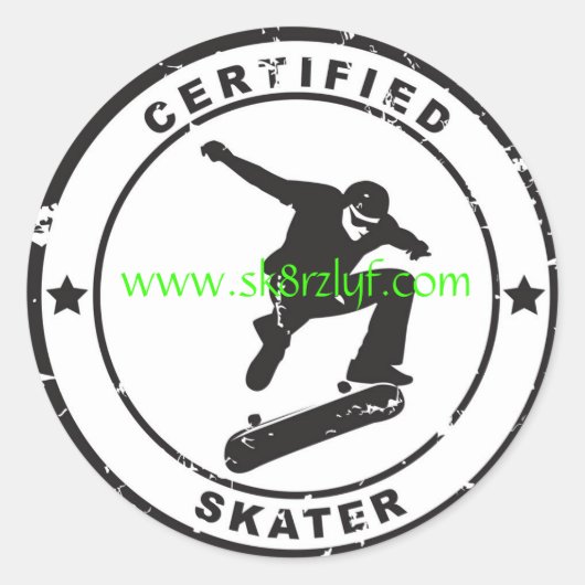Gecertificeerd SK8r, www.sk8rzlyf.com Ronde Sticker (Voorkant)
