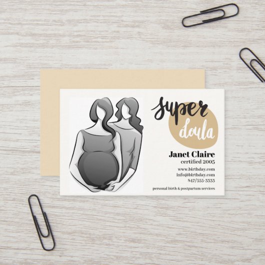 gecertificeerd visitekaartje van het geboortedoula (Voorkant / Achterkant in situ)