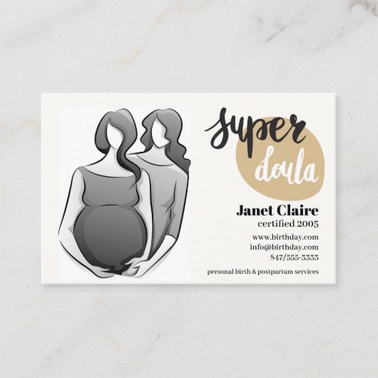 gecertificeerd visitekaartje van het geboortedoula (Voorkant)