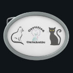 Gecertificeerde cataholic gesp<br><div class="desc">Twee katten en een schattig kitten omgeven door een hart van vlinders, en de uitdrukking "Certified Cataholic." Het perfecte cadeau voor de kattenliefhebber. Kies uw eigen achtergrondkleur. Volledig aanpasbaar.</div>