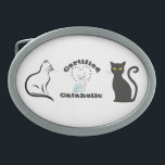 Gecertificeerde cataholic gesp<br><div class="desc">Twee katten en een schattig kitten omgeven door een hart van vlinders,  en de uitdrukking "Certified Cataholic." Het perfecte cadeau voor de kattenliefhebber. Kies uw eigen achtergrondkleur. Volledig aanpasbaar.</div>