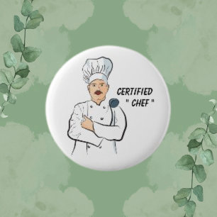 Gecertificeerde Chef, Witte Mannen Eenvoudige Chef Ronde Button 5,7 Cm