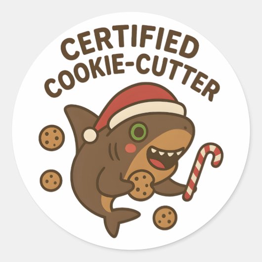 Gecertificeerde Cookie-Cutter Grappige Kersthaai P Ronde Sticker (Voorkant)