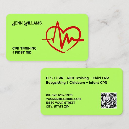 Gecertificeerde CPR-instructeur Aangepaste QR Visitekaartje (Voorkant / Achterkant)