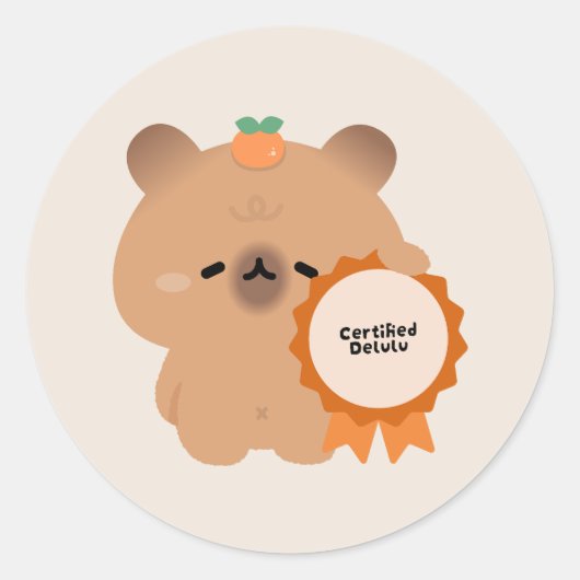 Gecertificeerde Delulu Capybara Ronde Sticker (Voorkant)