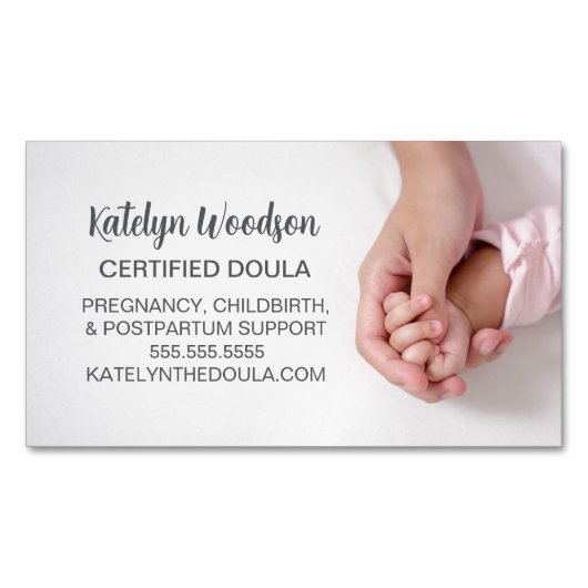 Gecertificeerde doula of verloskundige geboortecoa magnetisch visitekaartje (Voorkant)