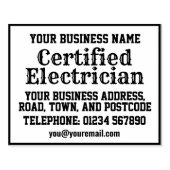 Gecertificeerde elektricien met naam, adres, enz. rubberstempel (Afrduk)