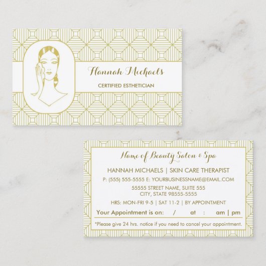 Gecertificeerde Esthetician White Gold Woman Afspr Afsprakenkaartje (Voorkant / Achterkant)