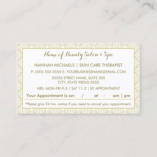 Gecertificeerde Esthetician White Gold Woman Afspr Afsprakenkaartje (Achterkant)