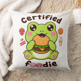 Gecertificeerde Foodie Lieve Kawaii Kikker Eet Ham Kussen