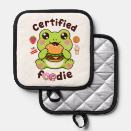 Gecertificeerde Foodie Lieve Kawaii Kikker Eet Ham Pannenlap