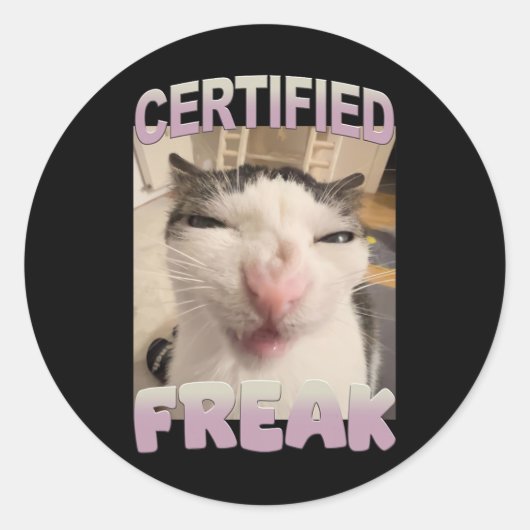 Gecertificeerde Freak Cat Meme Funny Pet Humor Ronde Sticker (Voorkant)