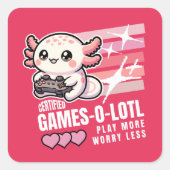 Gecertificeerde Games-o-Lotl Schattigee Axolotl Ga Vierkante Sticker (Voorkant)