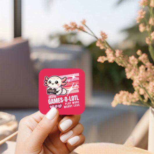 Gecertificeerde Games-o-Lotl Schattigee Axolotl Ga Vierkante Sticker