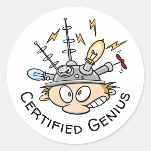 Gecertificeerde Genius Thinking Pet Funny Cartoon Ronde Sticker (Voorkant)