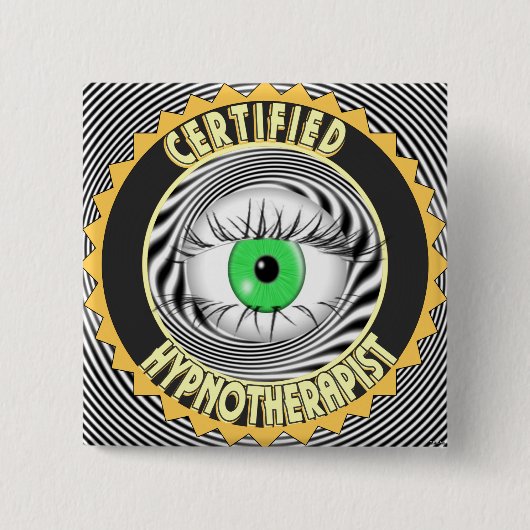 GECERTIFICEERDE HYPNOTHERAPIST LOGO VIERKANTE BUTTON 5,1 CM (Voorkant)