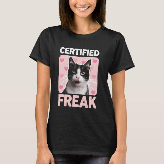 Gecertificeerde Kat Vreemde Grappige Kitten Roze H T-shirt (Voorkant)