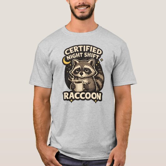 Gecertificeerde Nachtploeg Wasbeer Funny Coffee Li T-shirt (Voorkant)