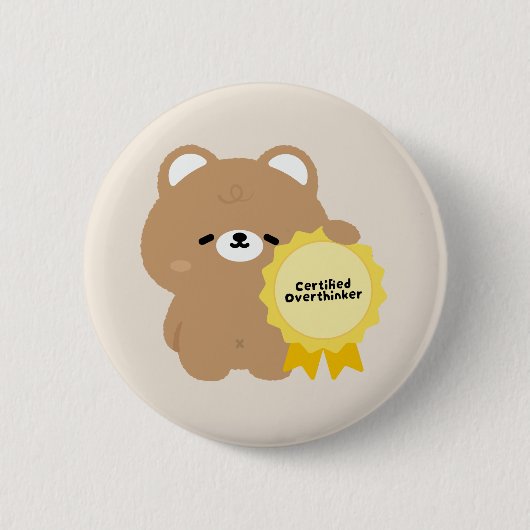 Gecertificeerde Overdenker Bruine Beer Ronde Button 5,7 Cm (Voorkant)