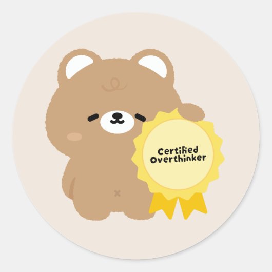 Gecertificeerde Overdenker Bruine Beer Ronde Sticker (Voorkant)