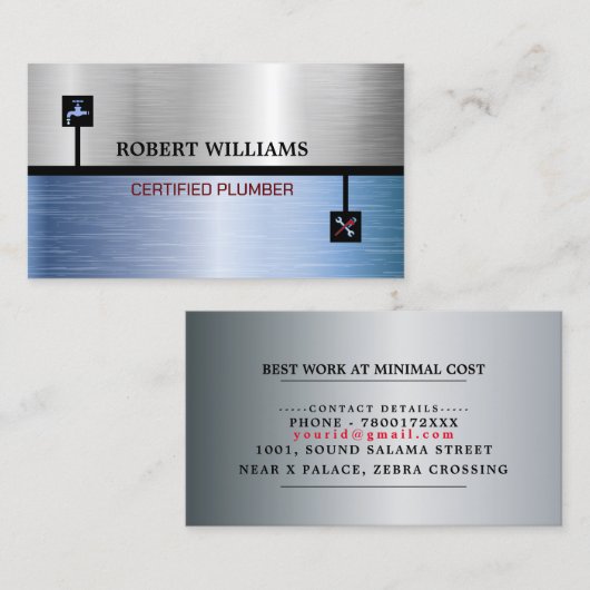 Gecertificeerde Plumber Silver met tape-sjabloon Visitekaartje (Voorkant / Achterkant)